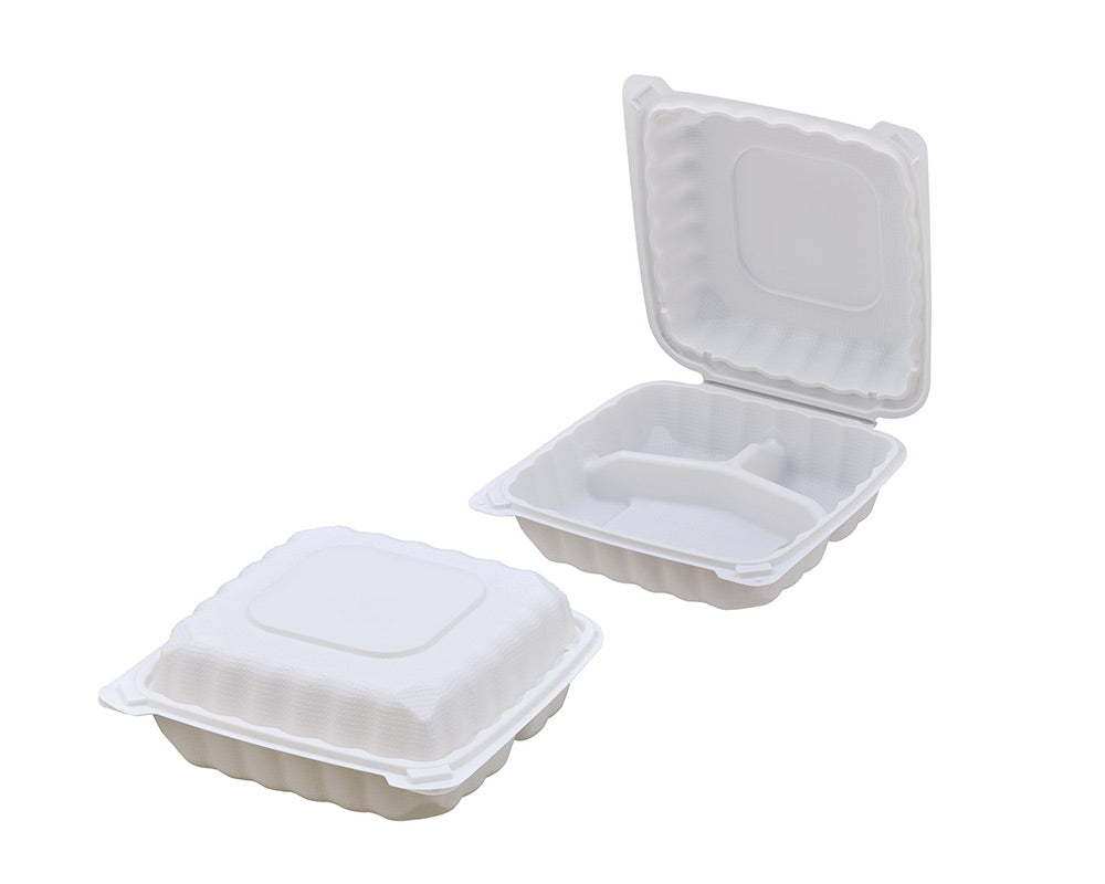 83 Hinged Biodegradable Container 8*8 3/150pc 餐盒8寸3格